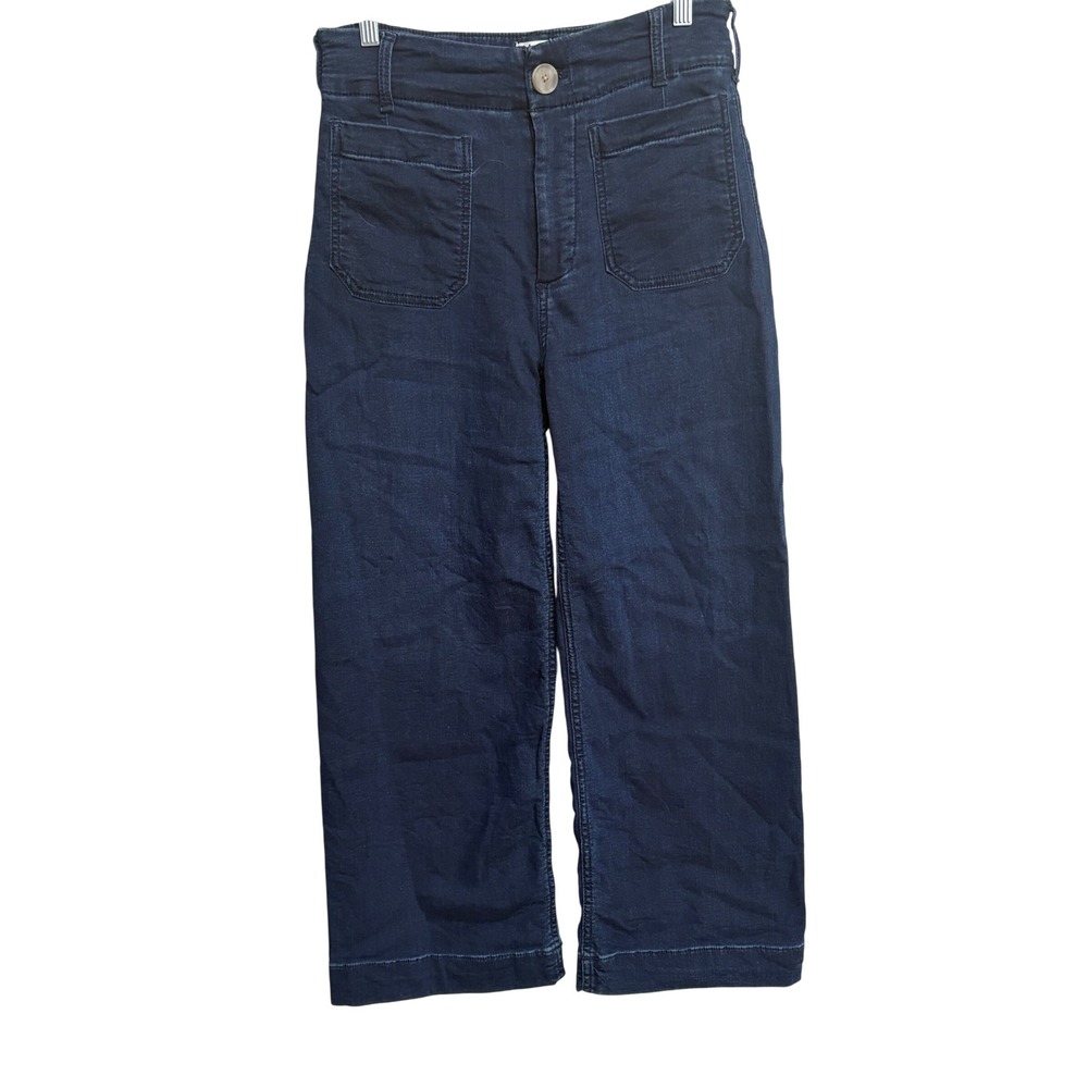 Maeve Anthropologie The Colette Cropped Wide-Leg Jeans Navy Blue 27 High Rise - Picture 2 of 10